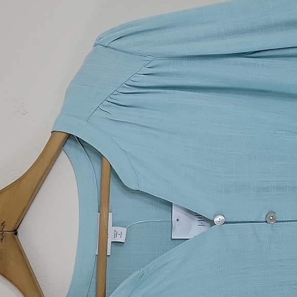 NWOT J. Jill Light Blue Linen Blend Button Down Dress Size Small Petite SP - Picture 2 of 8